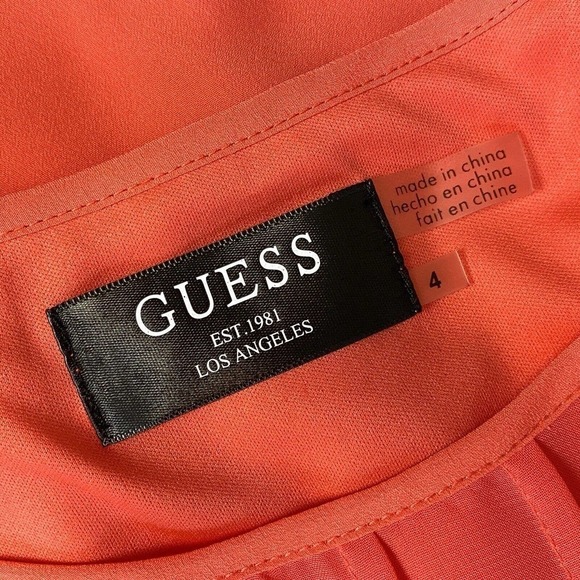 Guess Dress Sz 4 Coral Pleated Semi-Sheer Ties at Waist With Bow Knee-Length - Picture 3 of 5